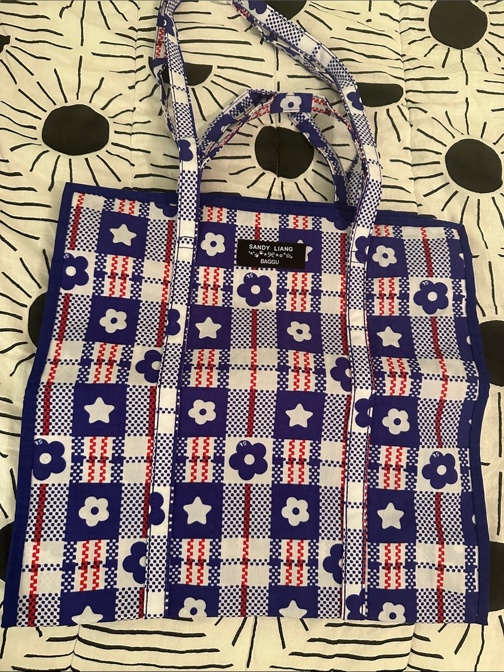 Baggu x Sandy Liang Large Market Bag - Plaid Blue (Brand New)